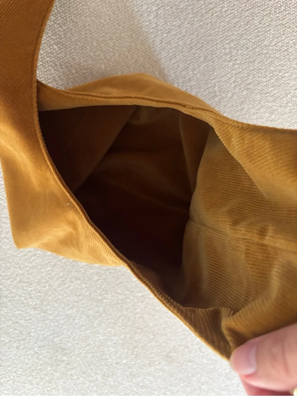 Merit Beauty The Signature Bag Purse Tan/ gold Corduroy Small Tie
